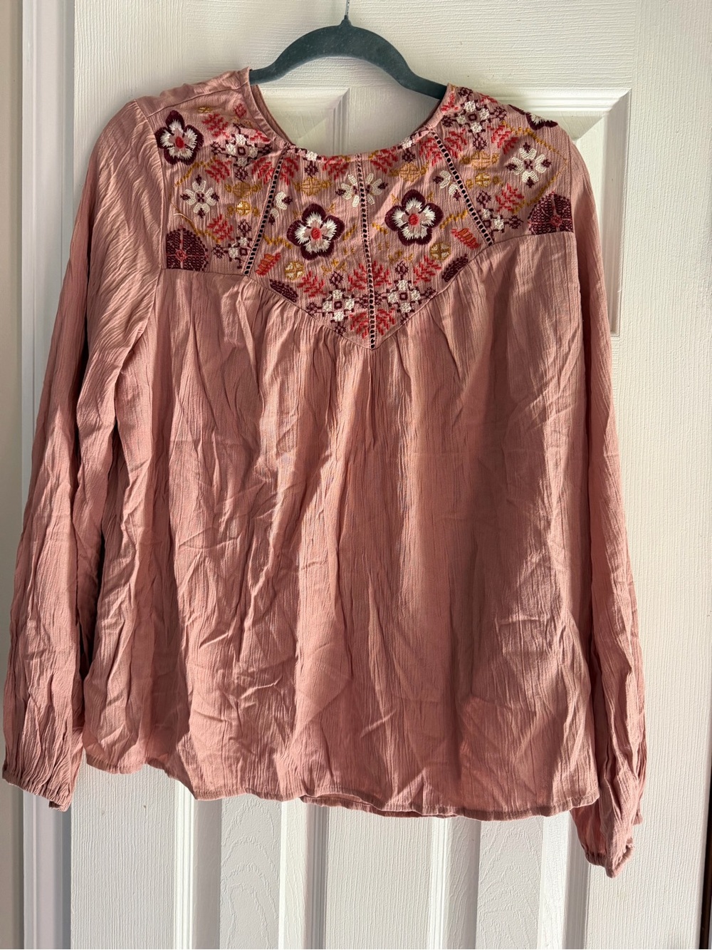 Harper Embroidered Dusty Rose Long-Sleeve Blouse